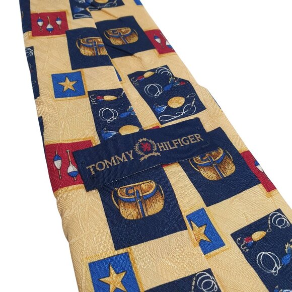 Tommy Hilfiger Men Vintage Silk Tie Fly Fishing Star Sport Dad Gift Designer - Picture 4 of 5